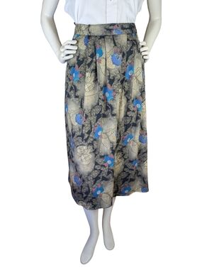 Vintage Abstract Floral Pleated Midi Skirt | Boho Artsy Abstract | Women’s L/XL